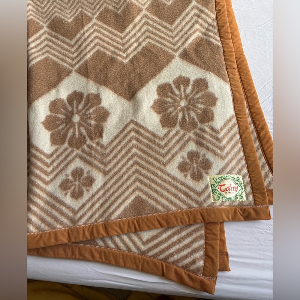 Beige & white thick vintage blanket